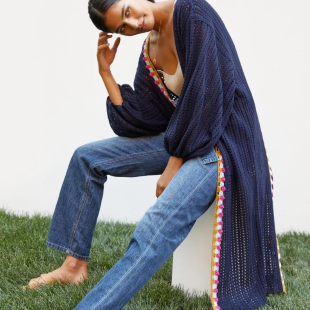 Anthropologie Multicolor Crochet Kimono one size